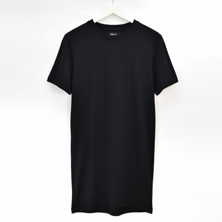 Men’s Longline Basic Cotton T-Shirt with Crew Neck – White/Black